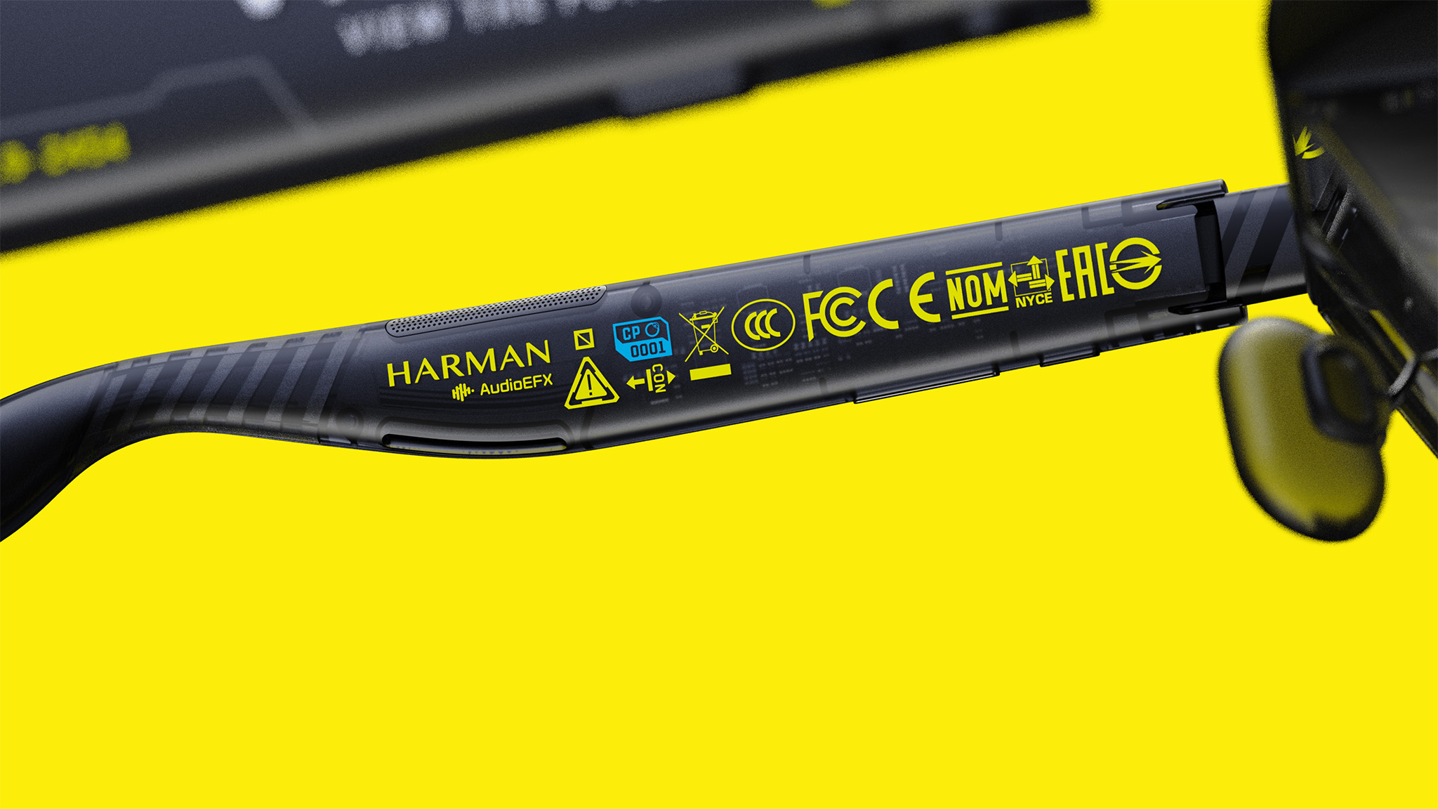 Ένα κοντινό πλάνο στο υλικό των έξυπνων γυαλιών Viture x Cyberpunk 2077