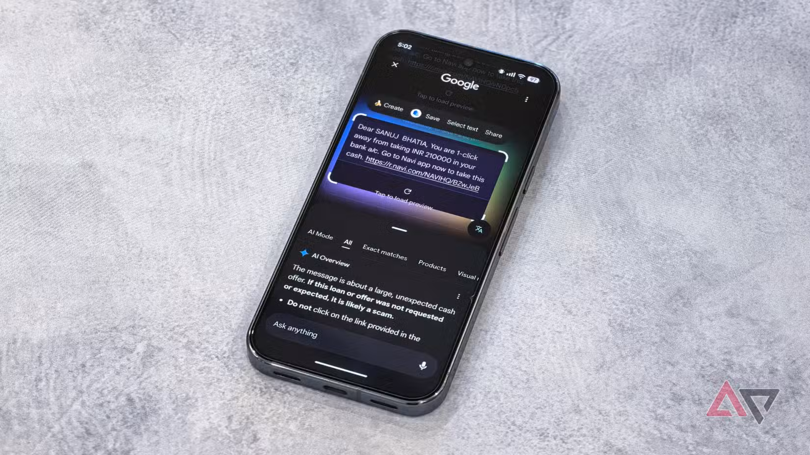 Σάρωση μηνυμάτων απάτης με το Circle to Search