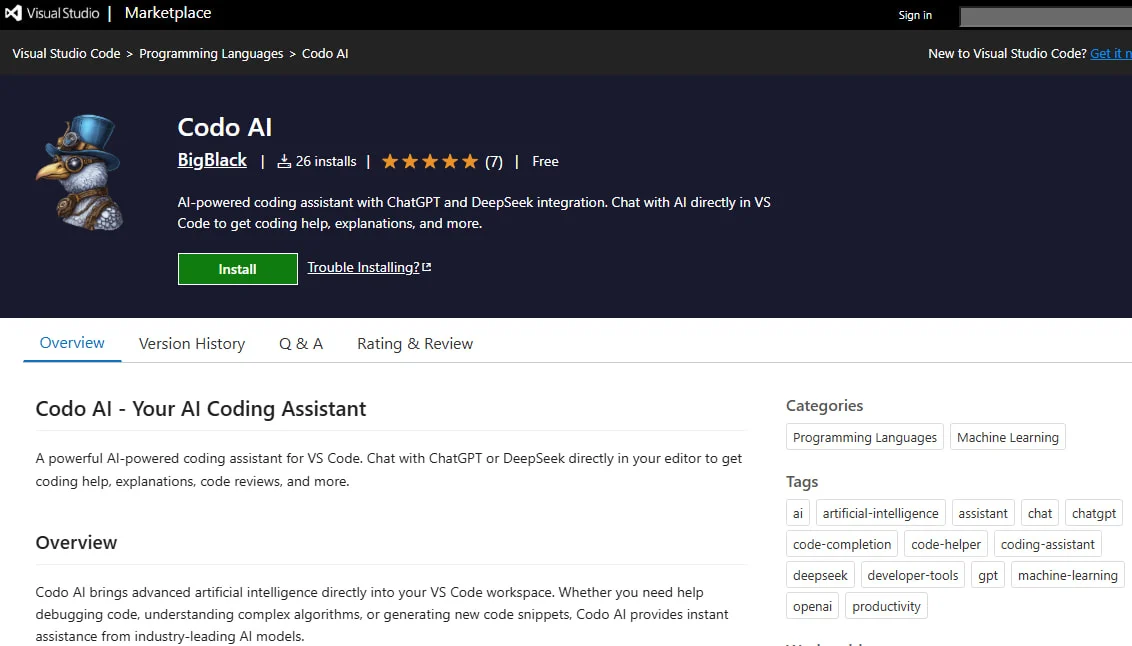 CodoAI στην αγορά VSCode