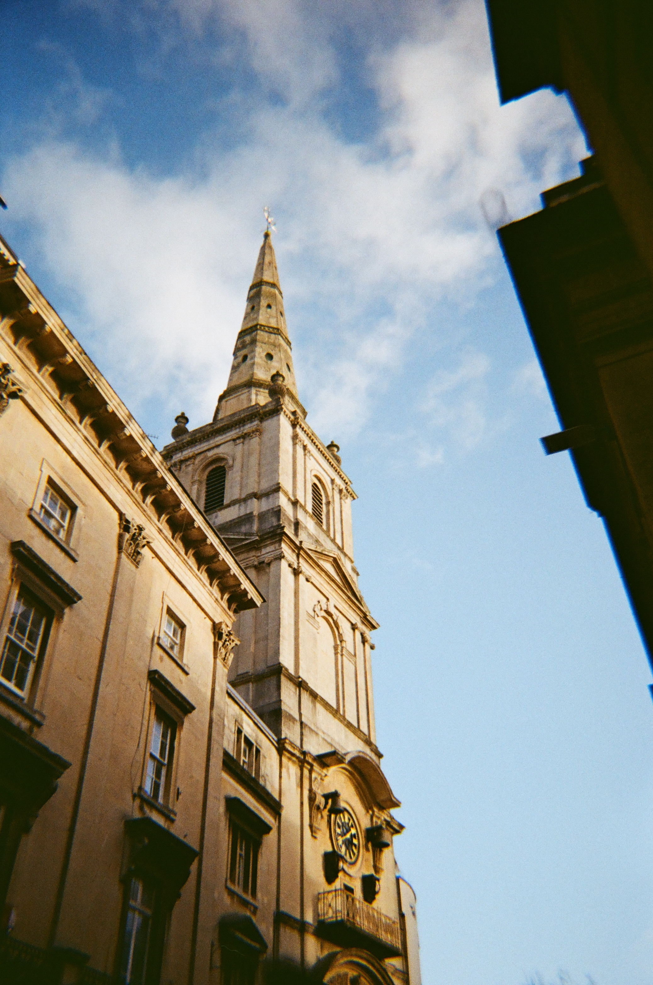 A photo of a church taken on a Novocolor Swiss+Go 35mm film camera