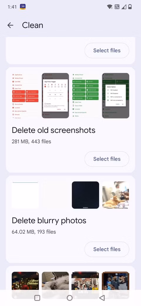 Στιγμιότυπο οθόνης που δείχνει την επιλογή Διαγραφή παλαιών στιγμιότυπων οθόνης στα Αρχεία Google