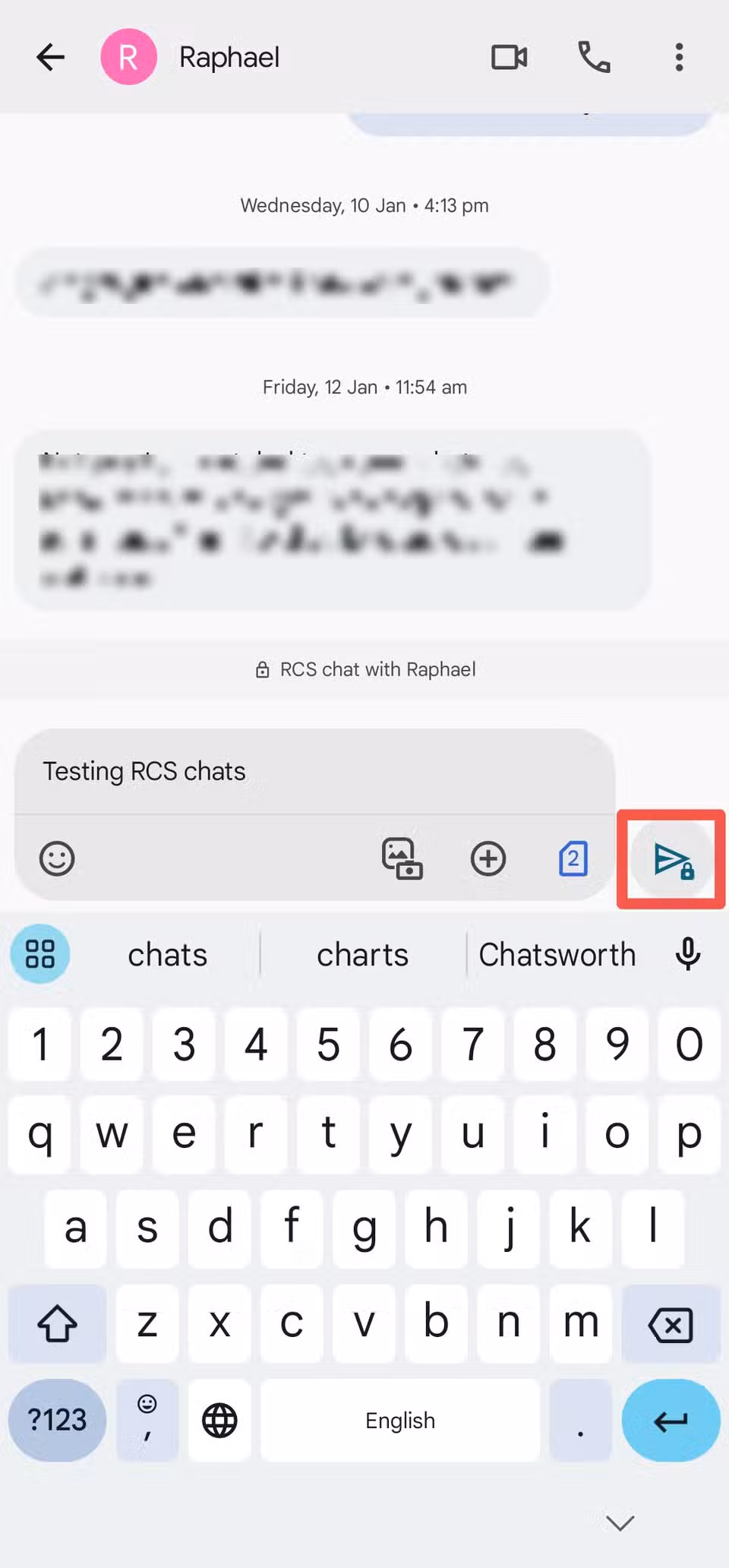 Συνθέτης μηνυμάτων Google με επισημασμένο το κουμπί αποστολής