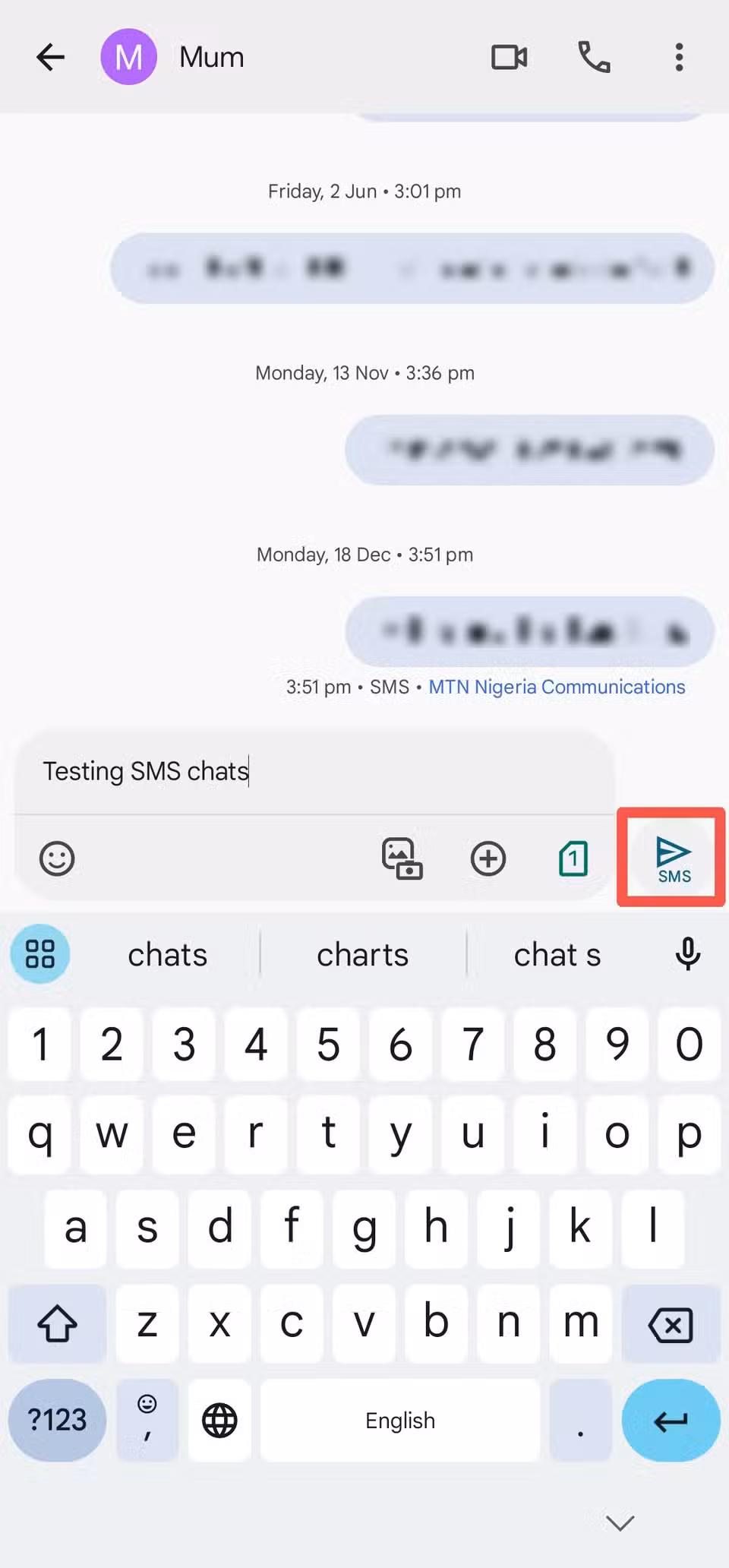 Συνθέτης μηνυμάτων Google με επισημασμένο το κουμπί αποστολής