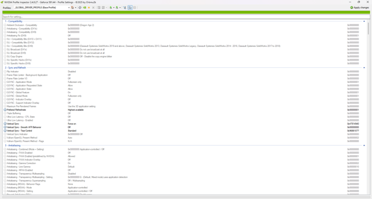 How to Enable Resizable BAR for Better Gaming Performance on NVIDIA GPUs The NVIDIA Profile Inspector 2.4.0.2 window displays the settings for the '_GLOBAL_DRIVER_PROFILE (Base Profile),' highlighting 'Texture Filtering - LOD Bias (DX) Clamp' values and the 'Vertical Sync - Smooth AFR Behavior' set to 'On.'