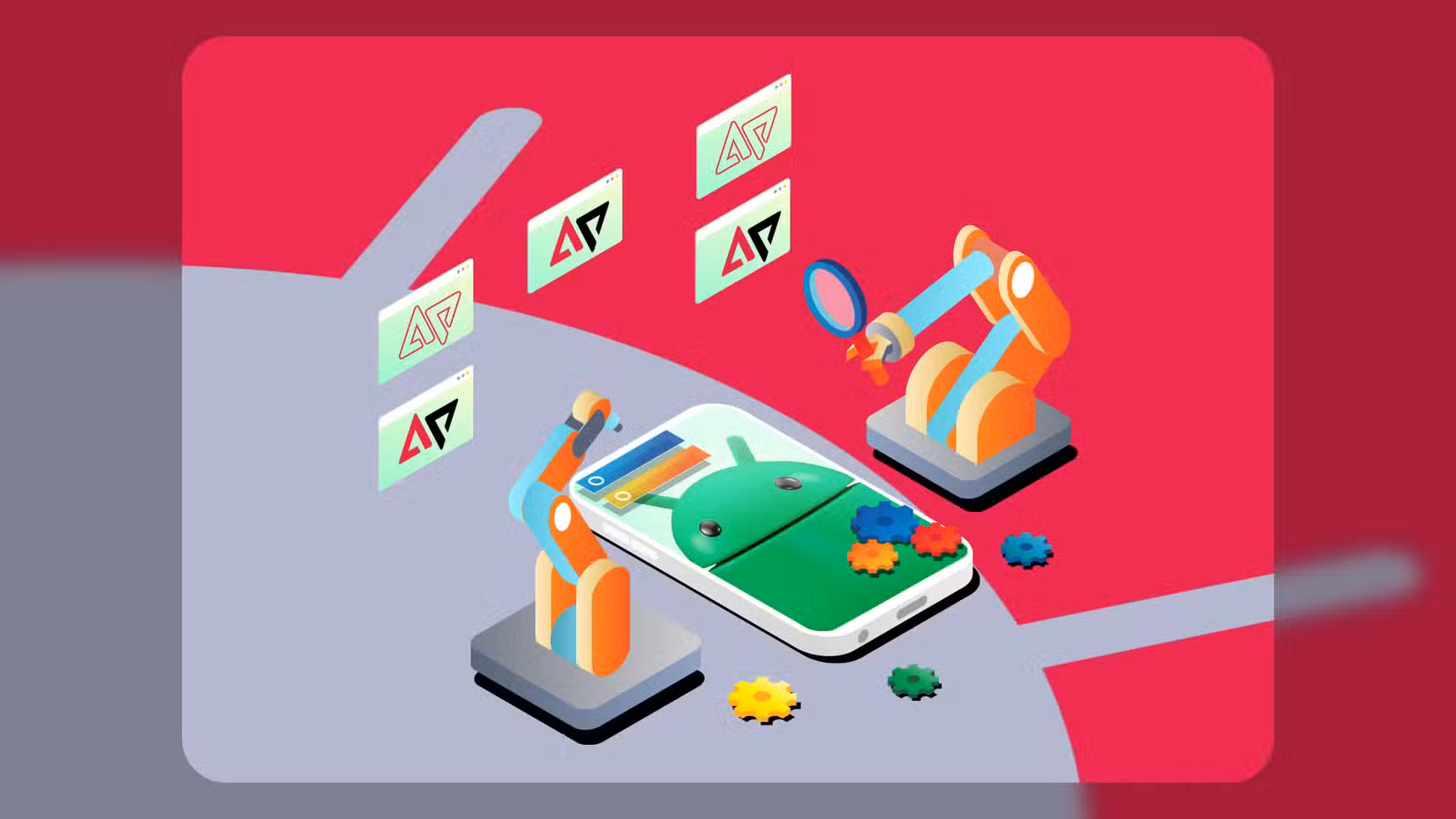 Το Secure Folder στο my Galaxy δεν είναι για μυστικά — είναι για ισορροπία μεταξύ εργασίας και προσωπικής ζωής Ισομετρική απεικόνιση ενός smartphone Android με ρομποτικούς βραχίονες αυτοματισμού δίπλα του. (1)