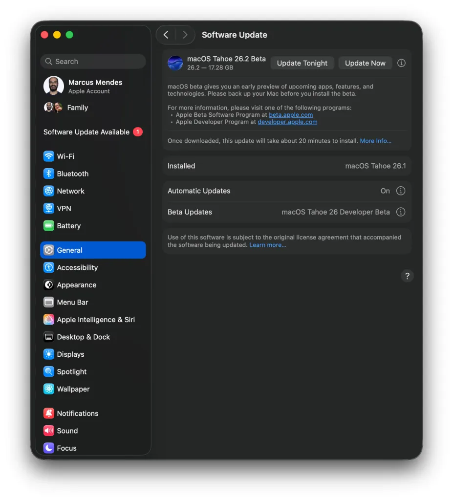 Το macOS Tahoe 26.2 beta 4 κυκλοφορεί στους προγραμματιστές Το macOS Tahoe 26.2 beta 4 κυκλοφορεί στους προγραμματιστές