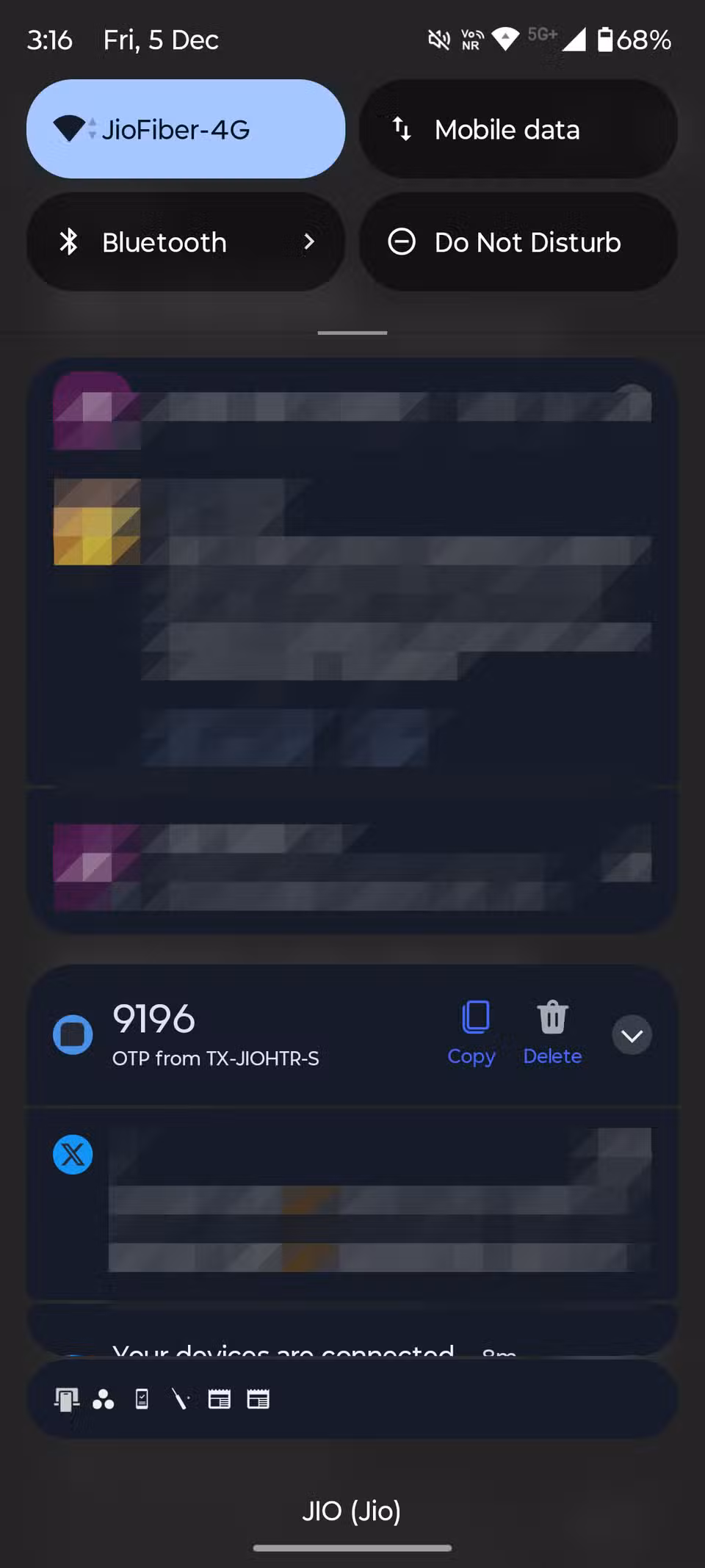 Στιγμιότυπο οθόνης που δείχνει το OTP σε μια ειδοποίηση από το SMS Organizer