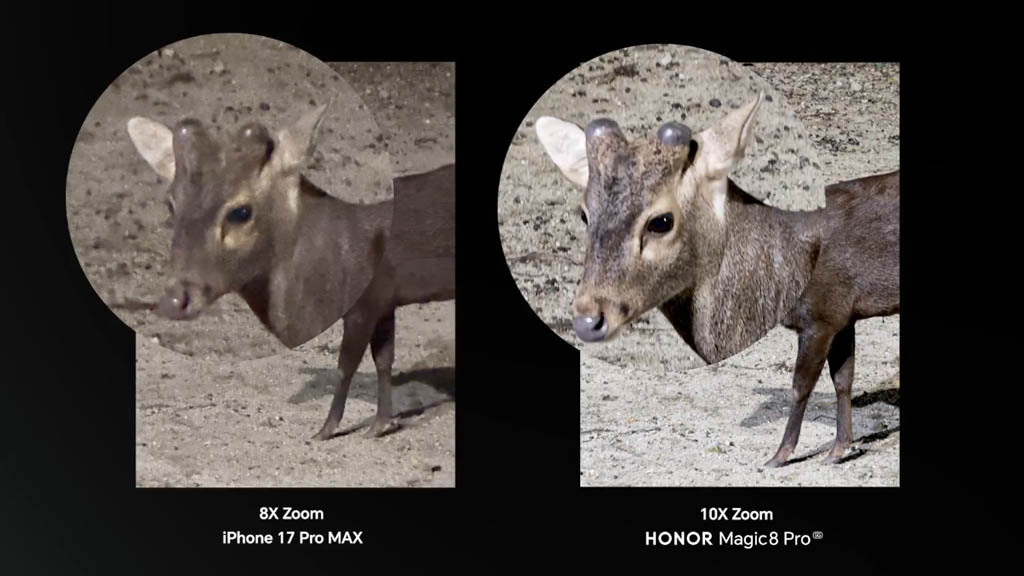 Στιγμιότυπα νυχτερινού ζουμ Honor Magic 8 Pro έναντι iPhone 17 Pro Max