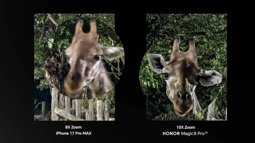 Στιγμιότυπα νυχτερινού ζουμ Honor Magic 8 Pro έναντι iPhone 17 Pro Max