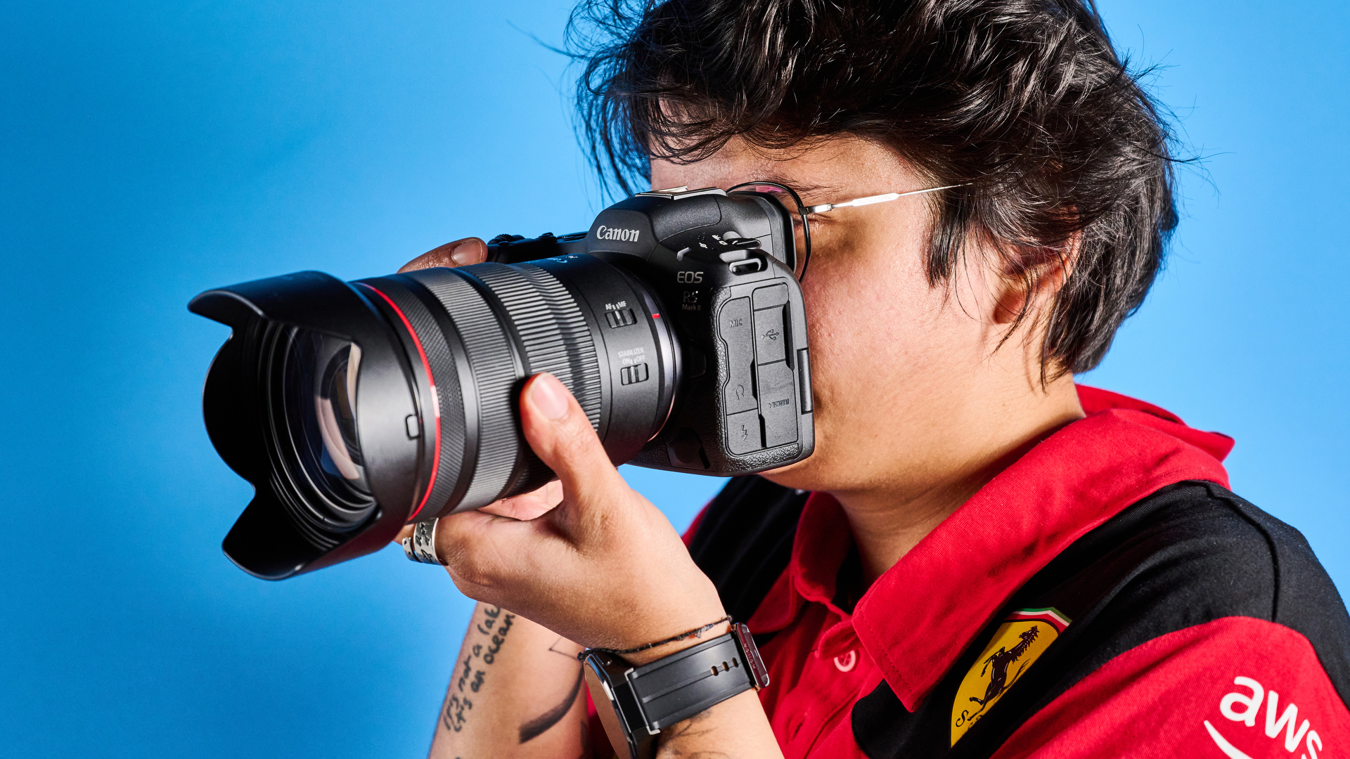 A Canon EOS R5 Mark II mirrorless camera