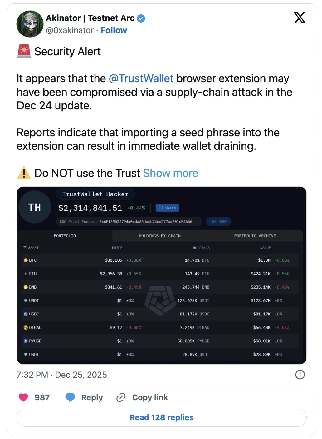 Tweet που ειδοποιεί τους χρήστες