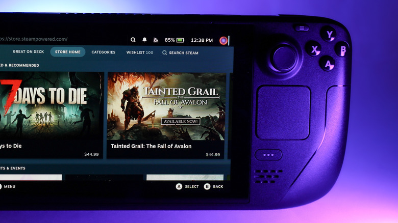 Ένα κοντινό πλάνο του SteamOS που εμφανίζεται σε ένα Steam Deck