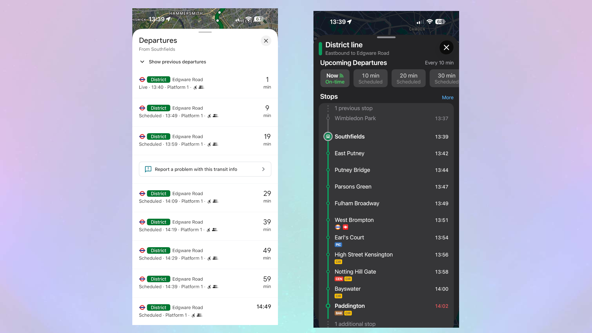 Ώρα άφιξης χαρτών Google και Apple