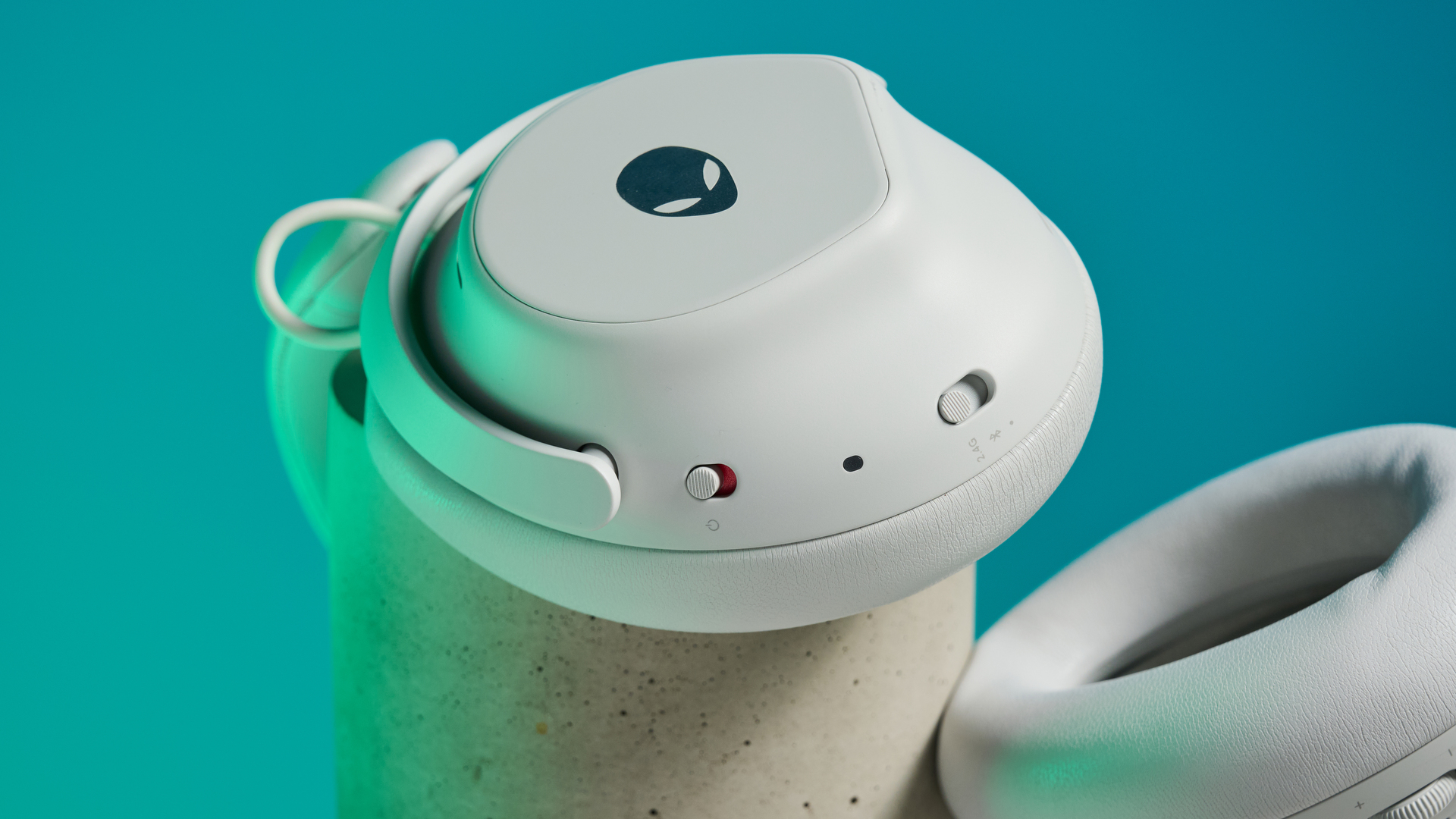 A lunar light white Alienware Pro Wireless Gaming Headset