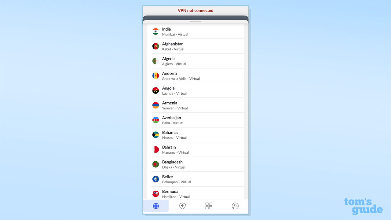 Στιγμιότυπο οθόνης εικονικών τοποθεσιών NordVPN