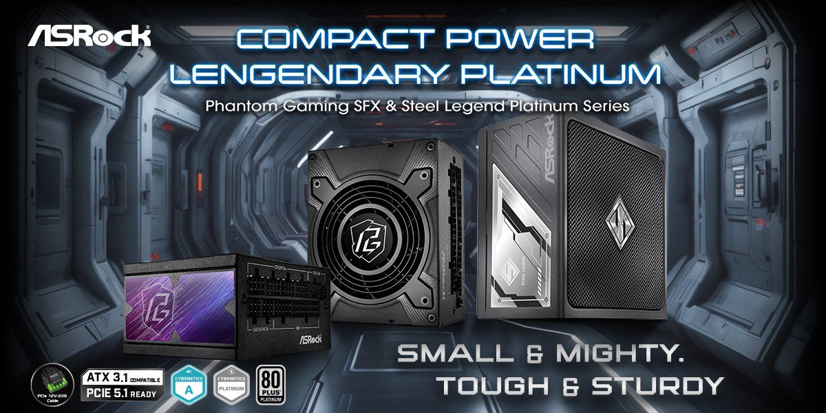 Η ASRock παρουσιάζει τα τροφοδοτικά «Phantom Gaming SFX & Steel Legend Platinum Series» με συμβατότητα «ATX 3.1» και «PCIE 5.1», τονίζοντας χαρακτηριστικά όπως η πιστοποίηση «80 PLUS Platinum» σε ένα φουτουριστικό περιβάλλον.