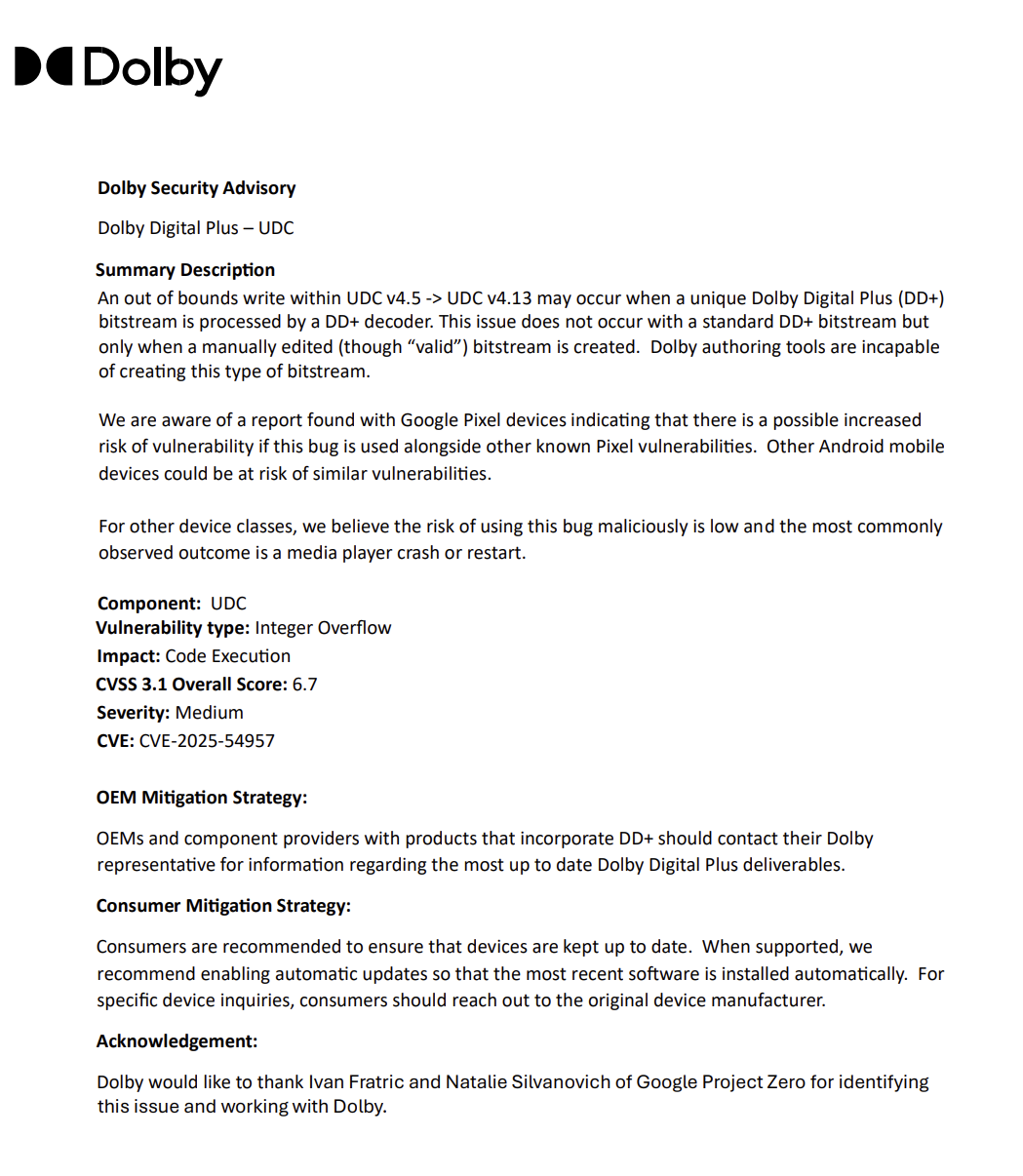 Τι αλλάζει στην επερχόμενη ενημέρωση κώδικα ασφαλείας του Ιανουαρίου 2026 της Xiaomi; 2 Ασφάλεια Dolby