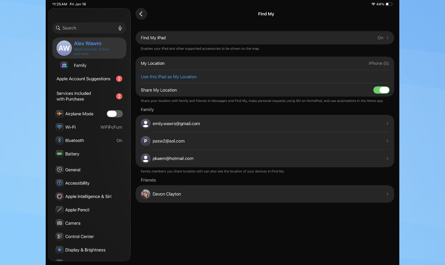 Μενού Apple iPad Find My