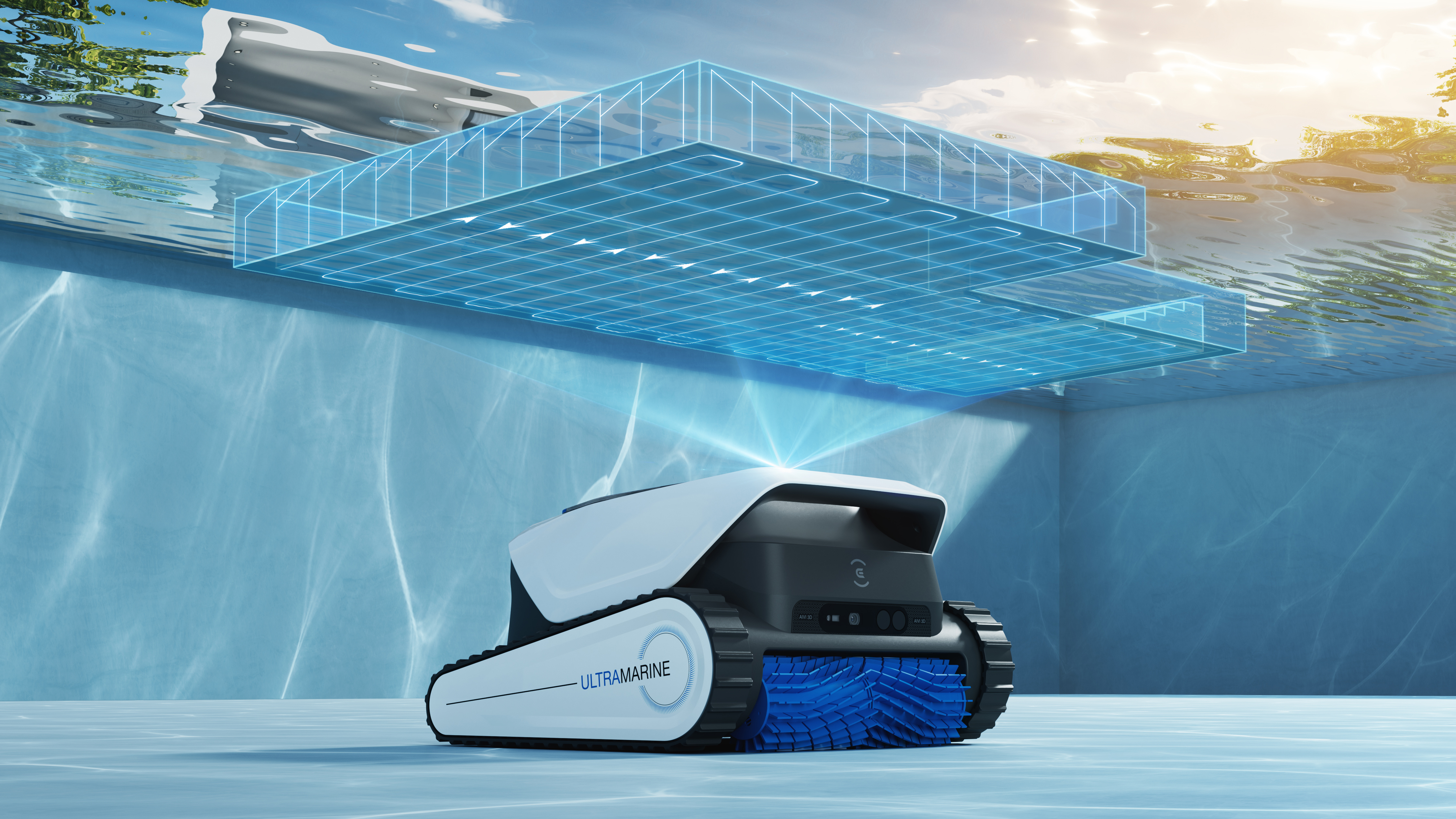 Καθαριστικό πισίνας Ecovacs Ultramarine σε περιβάλλον πισίνας