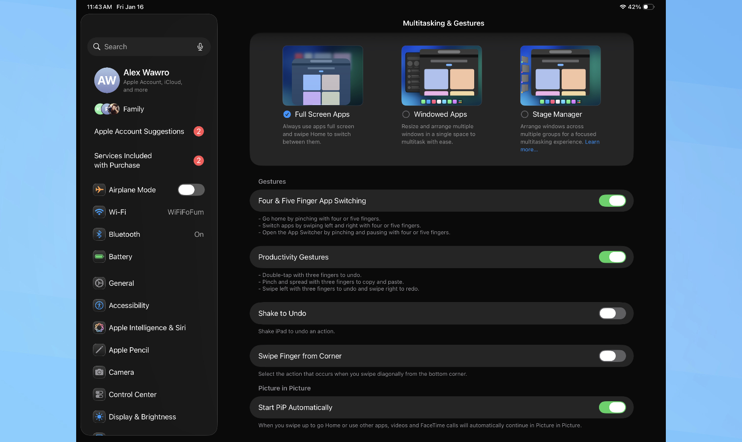 Μενού πολλαπλών εργασιών Apple iPad