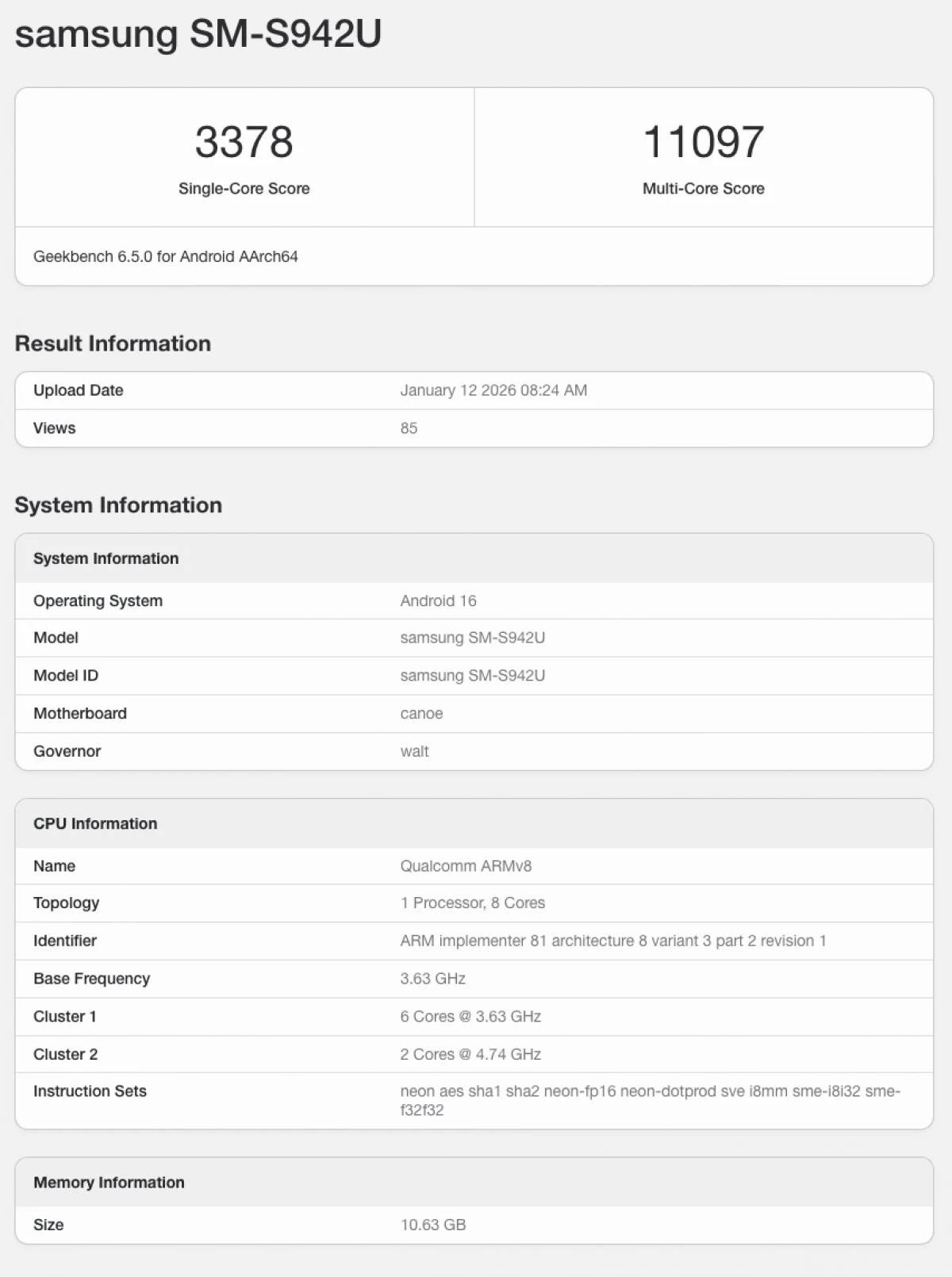 Galaxy S26 Geekbench