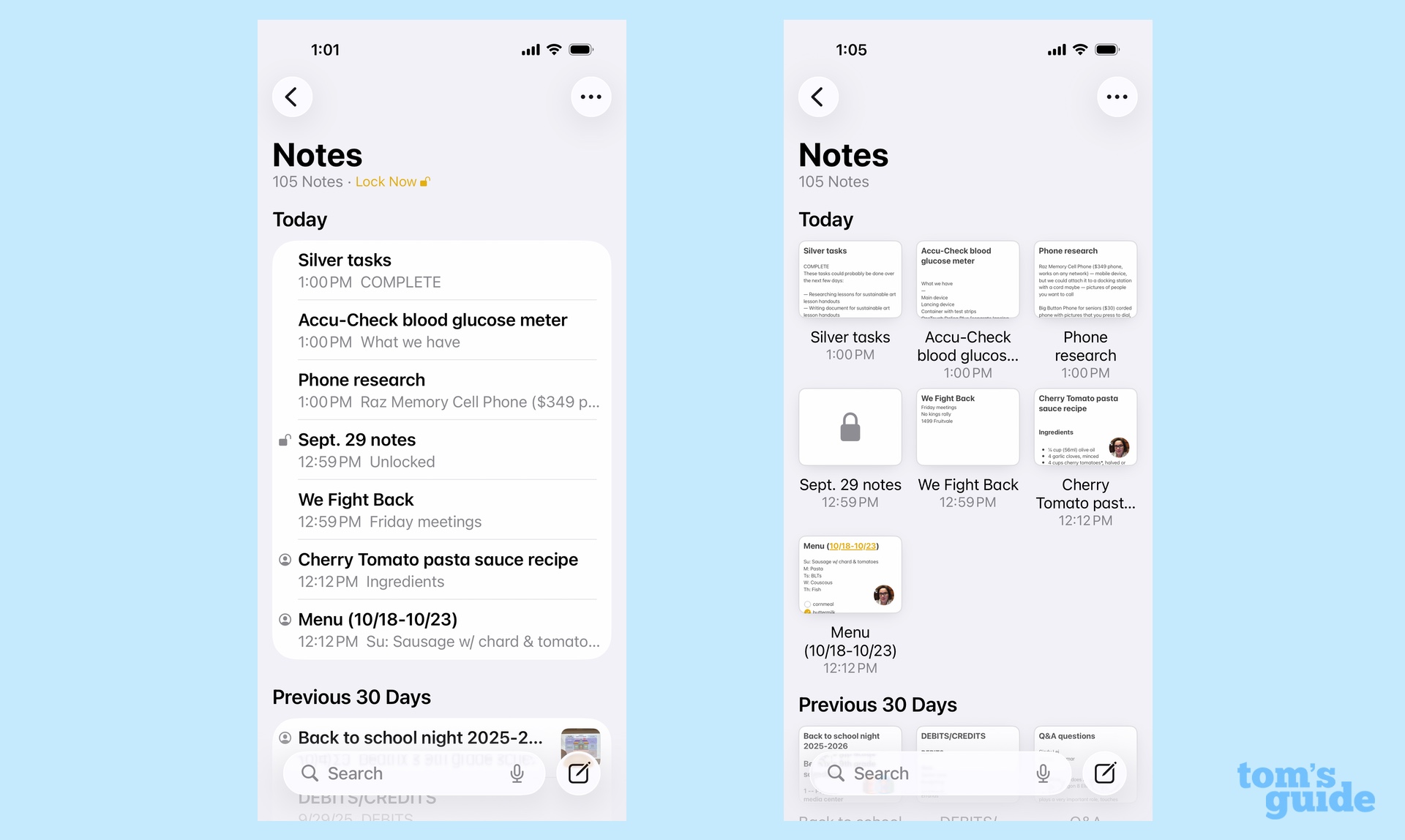 διατάξεις λίστας και γκαλερί για σημειώσεις