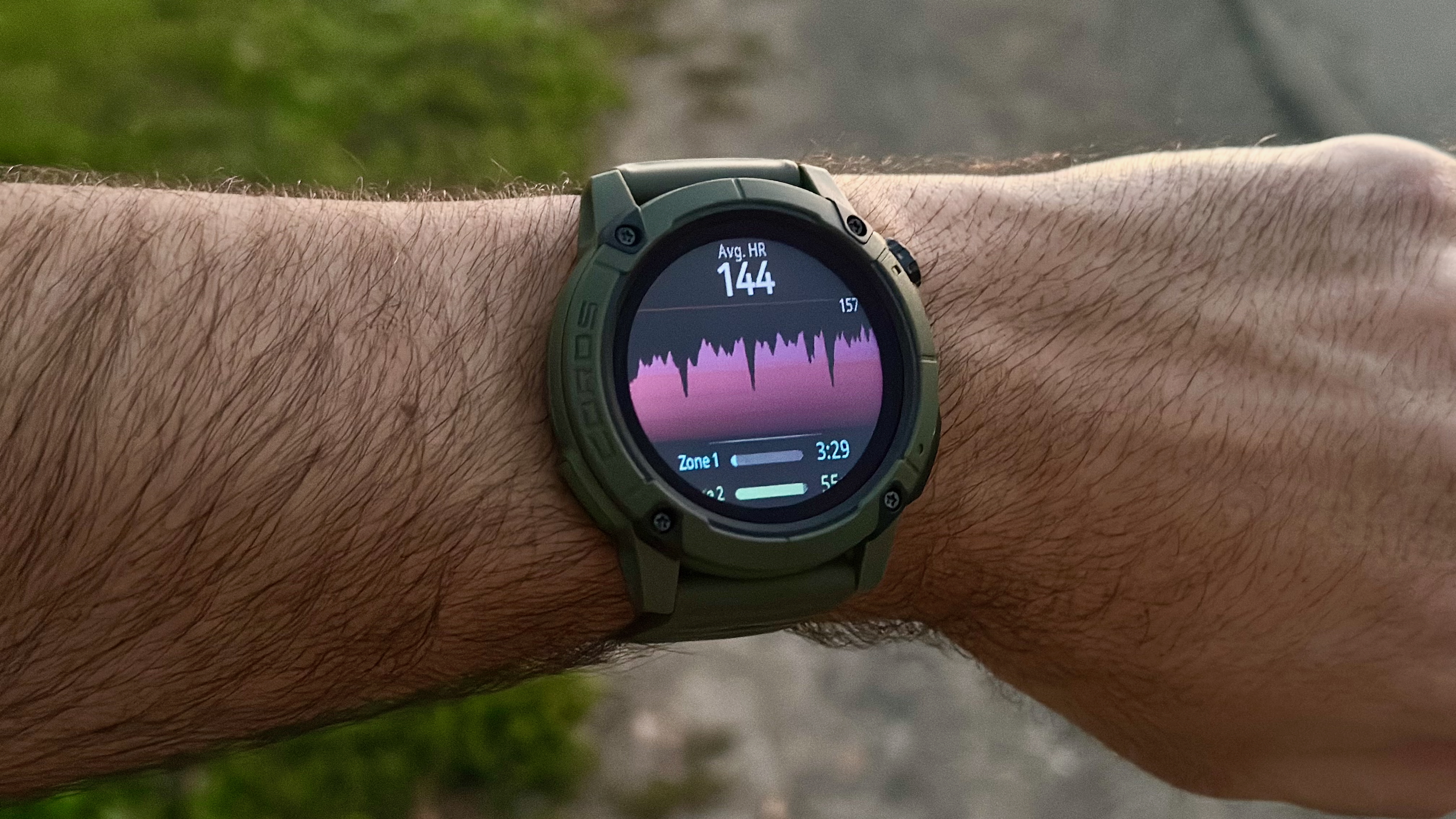 The COROS NOMAD fitness watch showing a post-run HR graph and average HR.