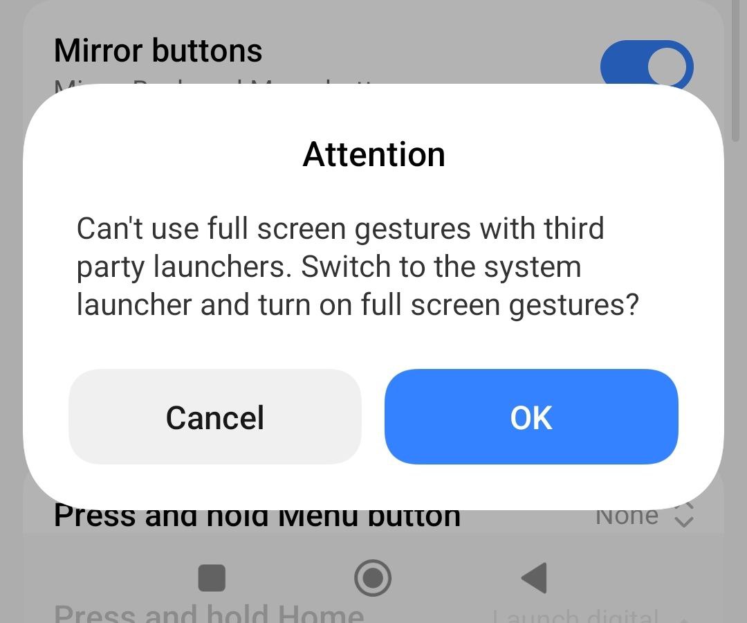 Προειδοποίηση χειρονομιών πλήρους οθόνης Xiaomi