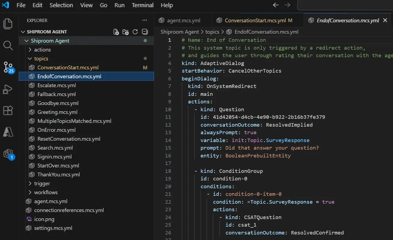 Λογική επεξεργασίας πράκτορα στο VSCode