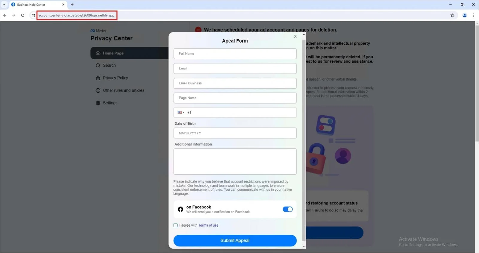 Ψεύτικη φόρμα ένστασης που φιλοξενείται σε νόμιμη υποδομή cloud