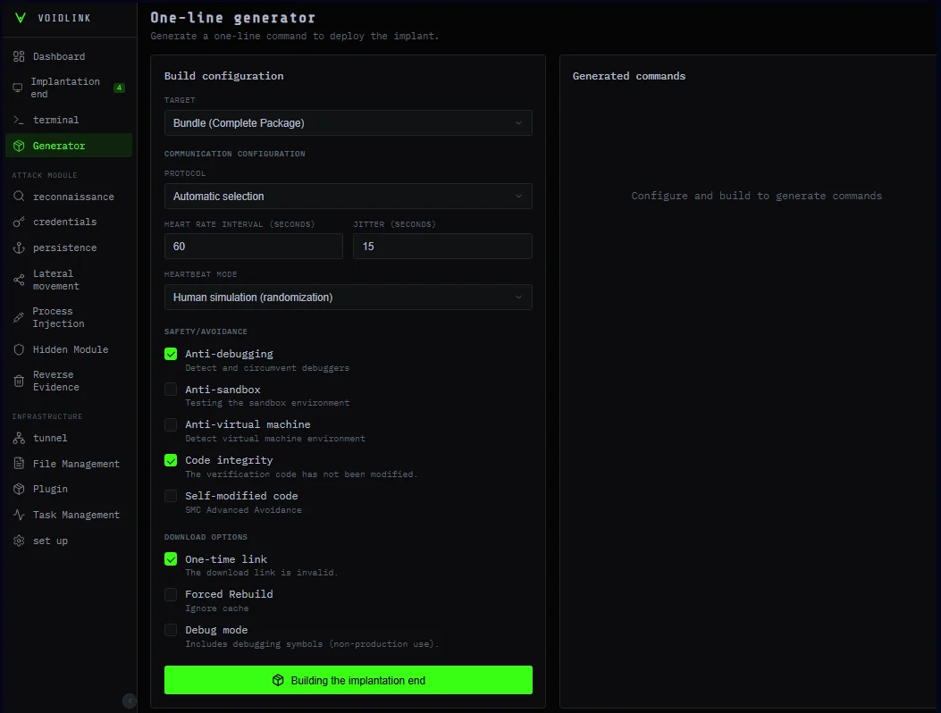 Πίνακας δημιουργίας VoidLink