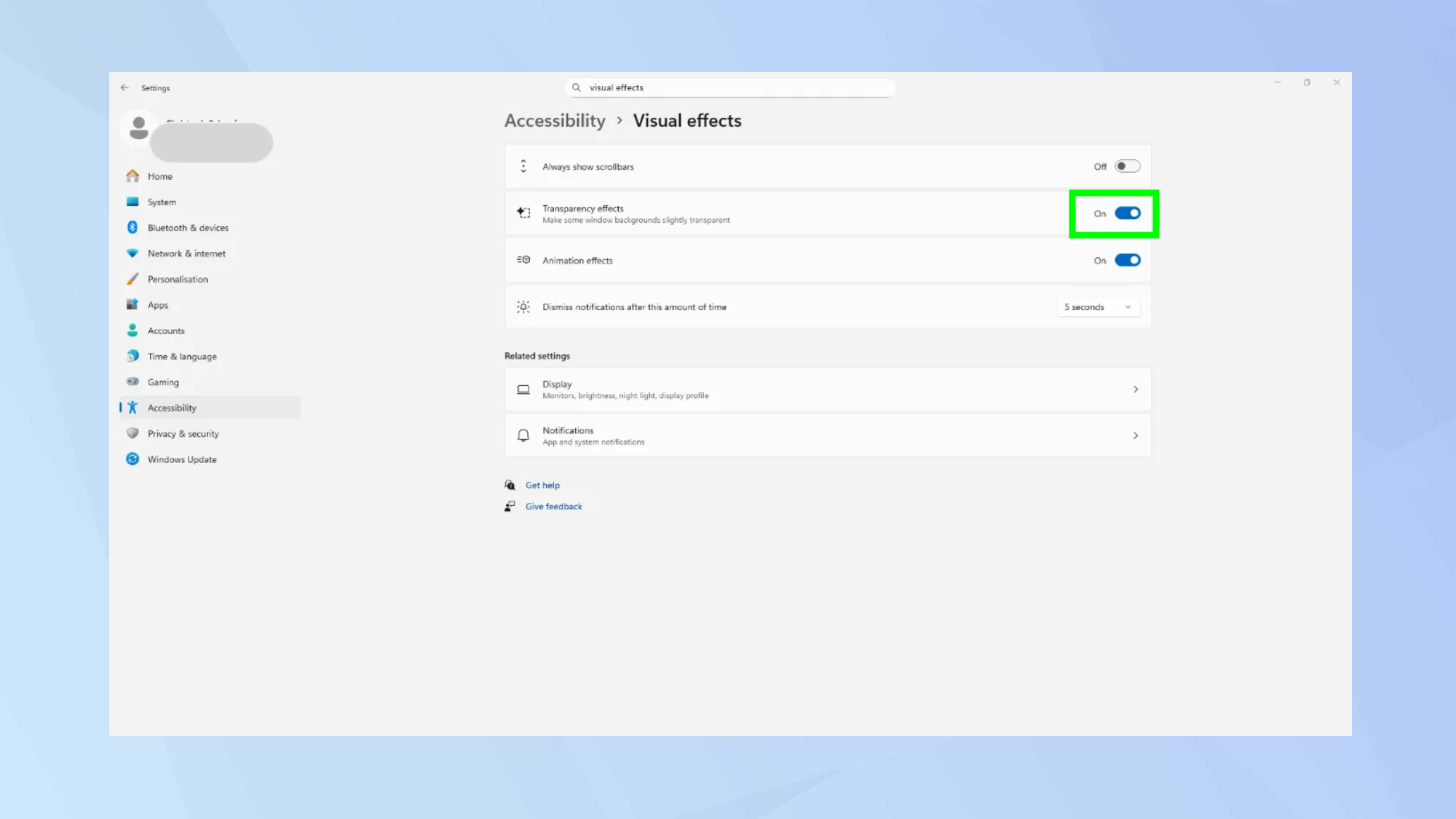 Απενεργοποίηση εφέ διαφάνειας Windows 11 