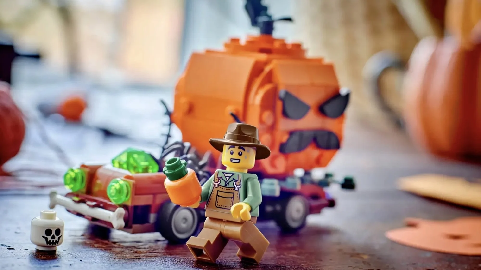 Jack-O'-Lantern Pickup Truck on table