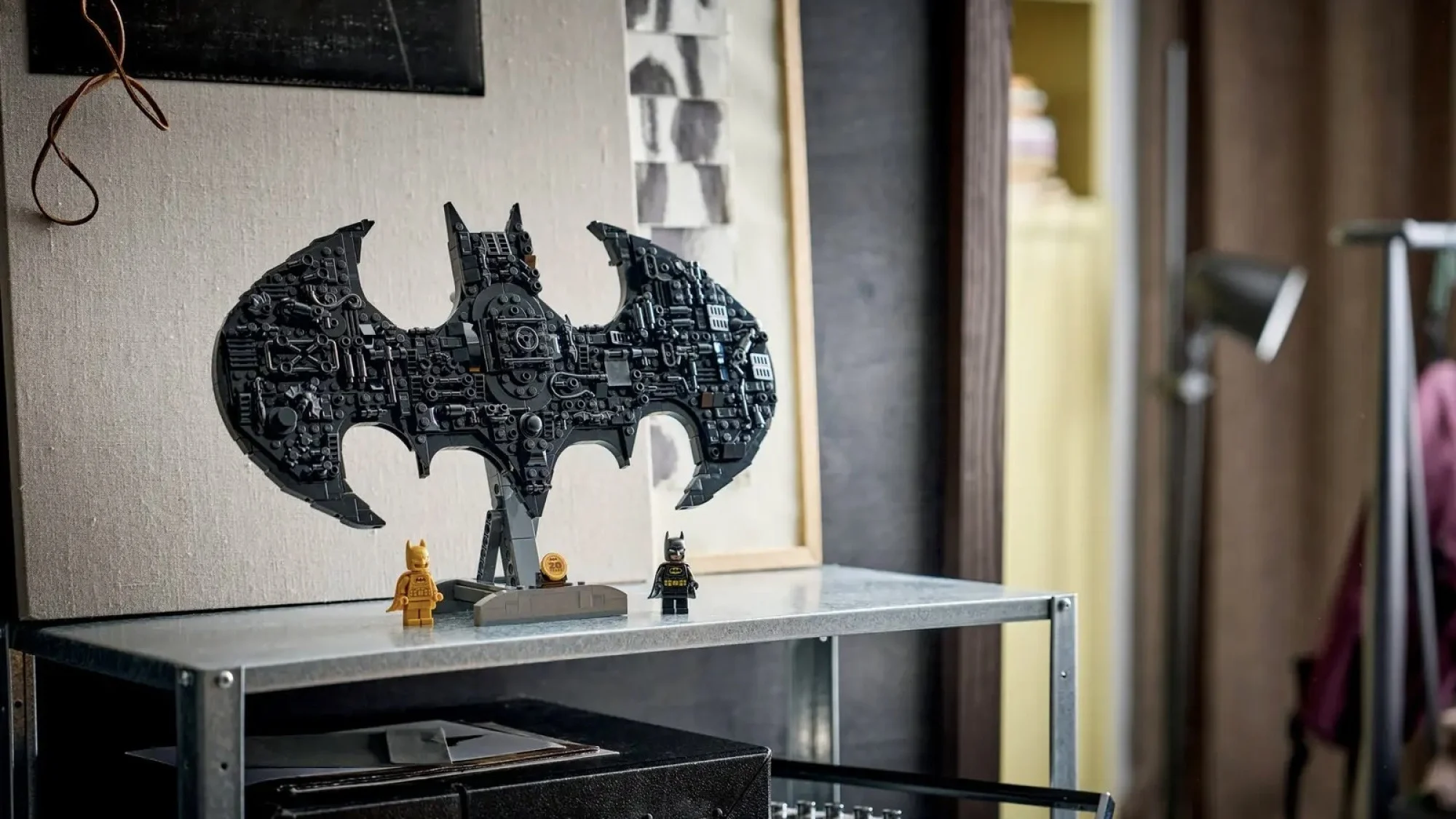 Lego Batman Logo on shelf