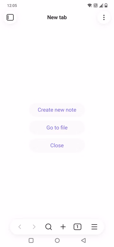 Στιγμιότυπο οθόνης που δείχνει τη νέα καρτέλα στην εφαρμογή Obsidian για κινητά