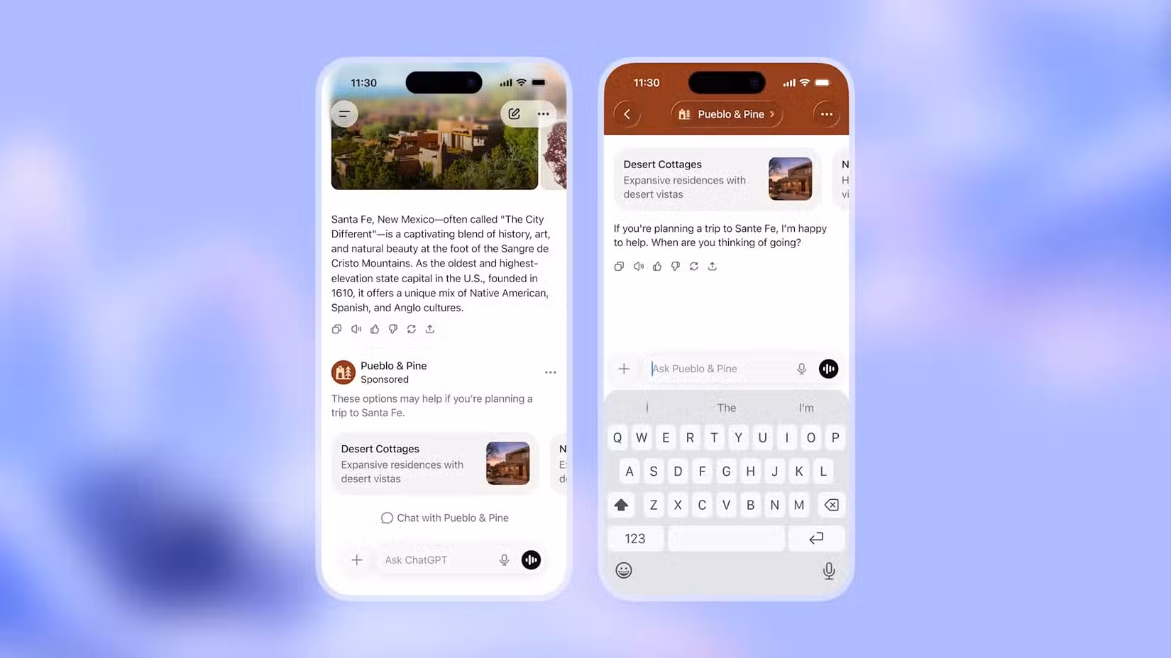 Ένα στιγμιότυπο οθόνης που δείχνει τη μορφή διαφημίσεων του ChatGPT σε δύο οθόνες