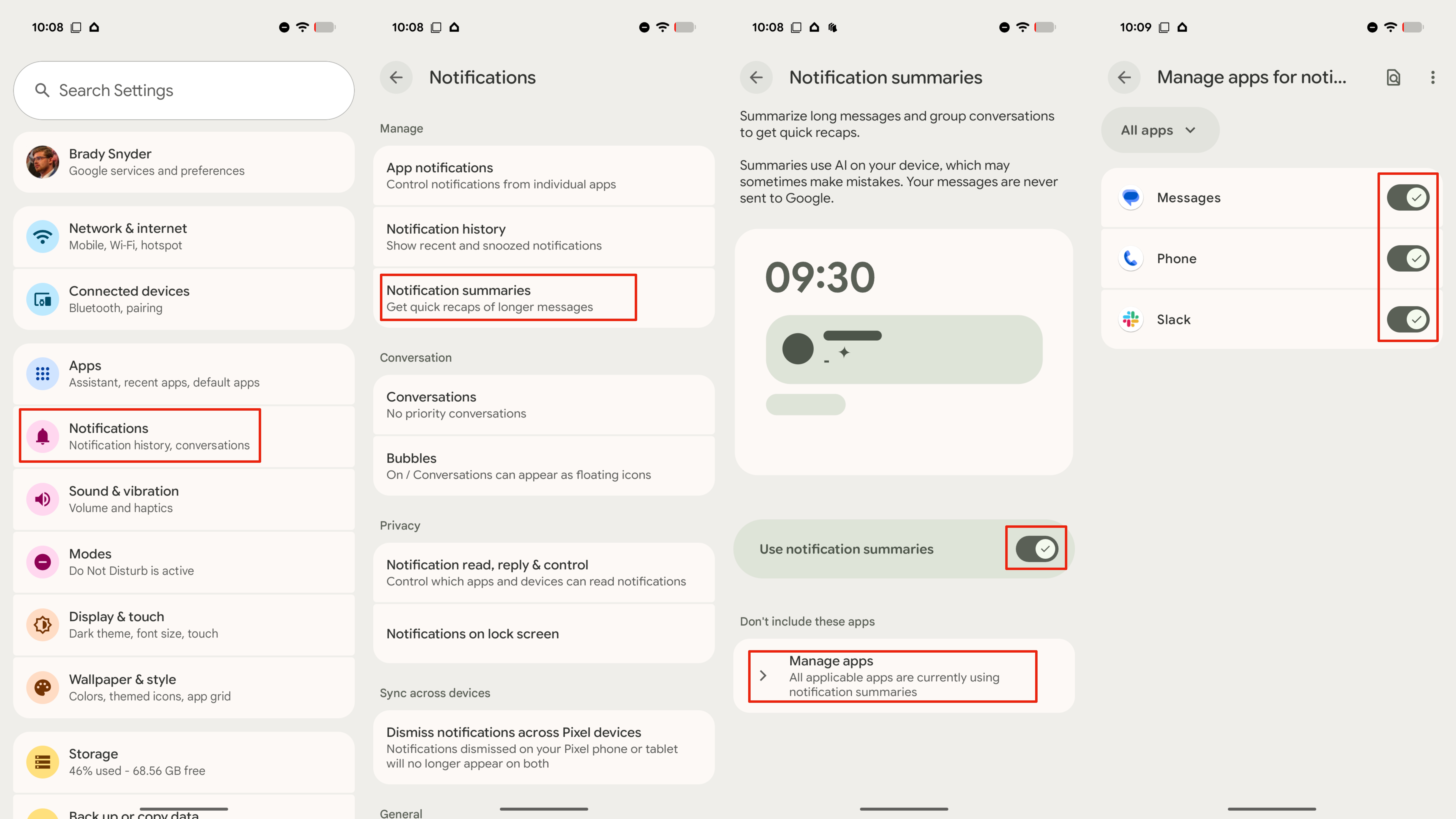 Τα βήματα για τη ρύθμιση και τη χρήση των περιλήψεων ειδοποιήσεων στο Android.