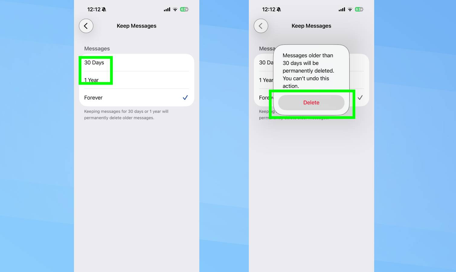 Ρύθμιση αυτόματης διαγραφής μηνυμάτων στο iPhone