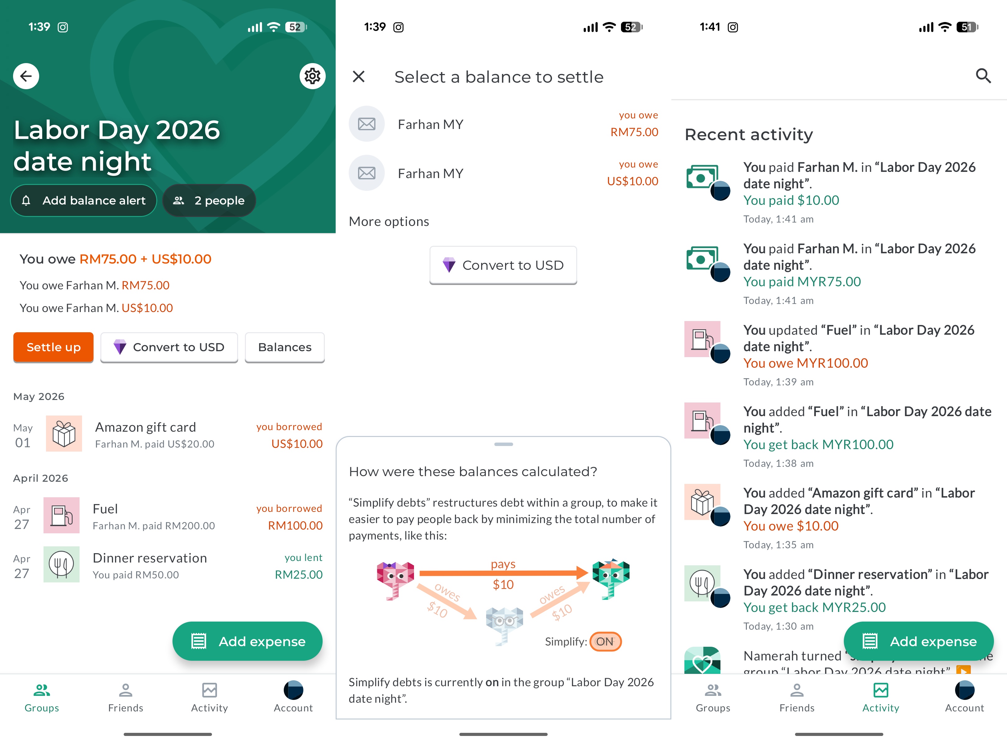 Splitwise screenshots εφαρμογών