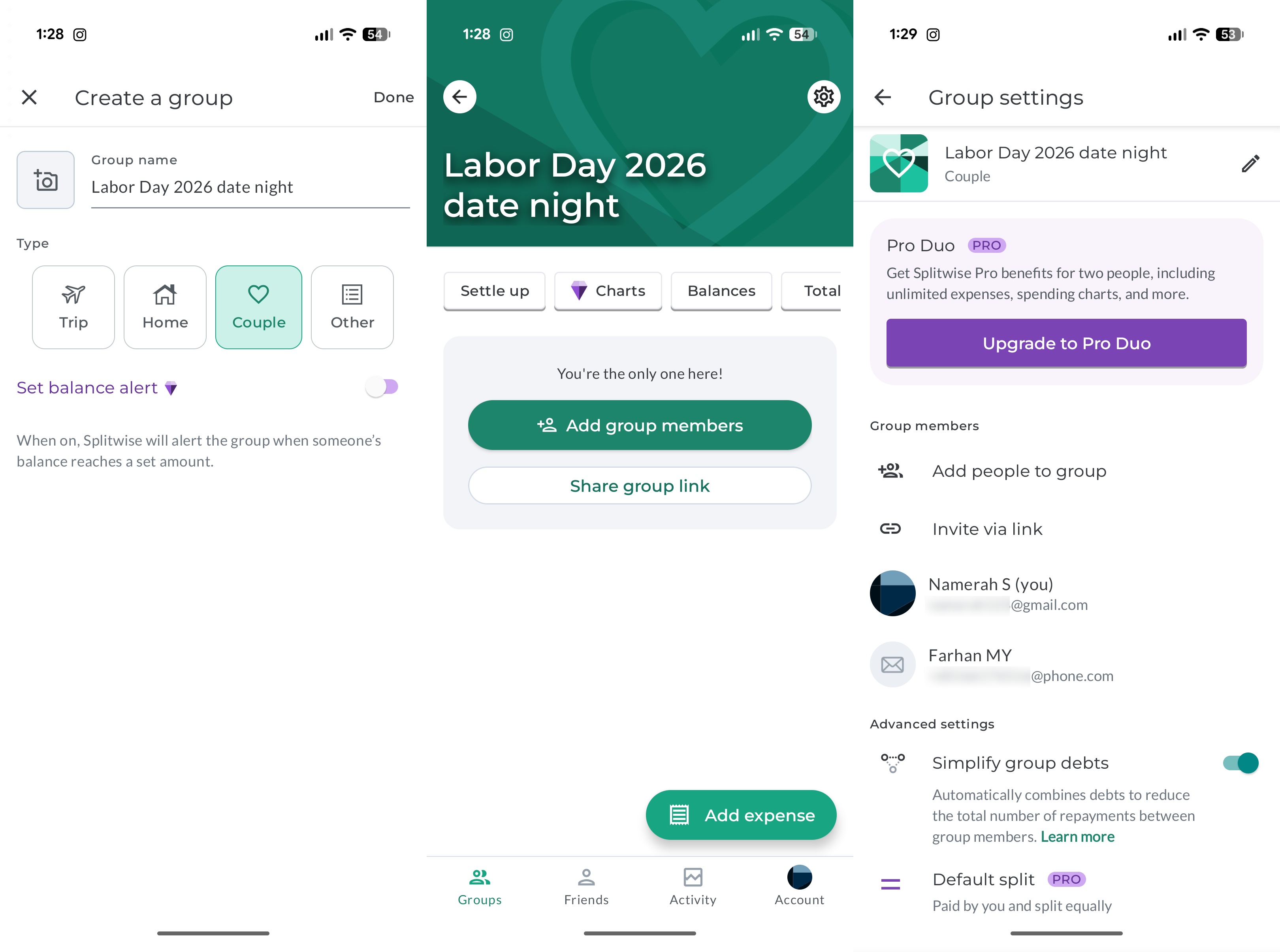 Splitwise screenshots εφαρμογών
