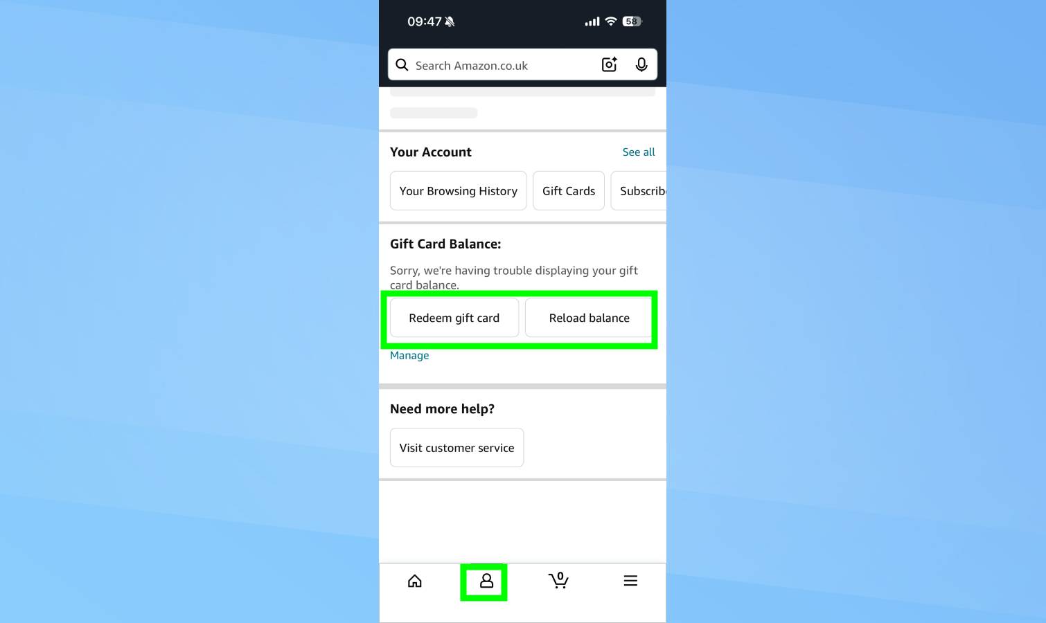 Δωροκάρτα Amazon στην εφαρμογή