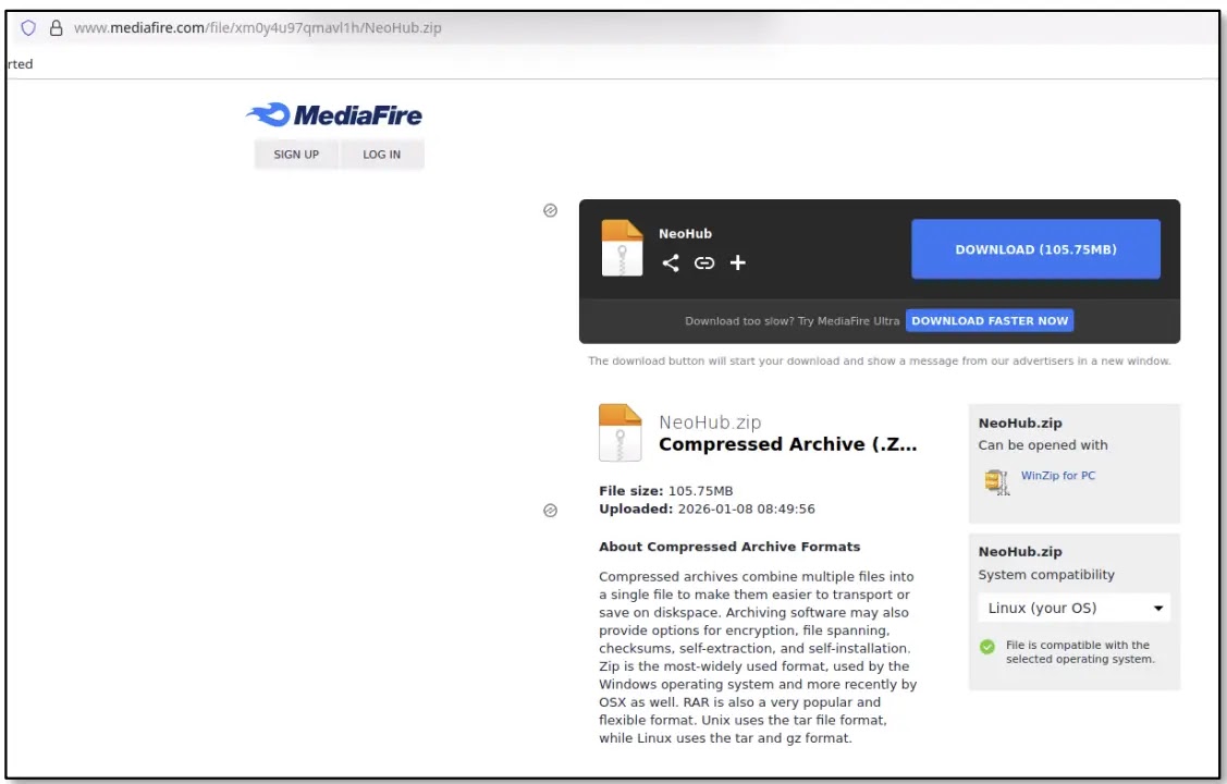 Βρέθηκε κακόβουλο αρχείο στο Mediafire (Πηγή - Intrinsec)