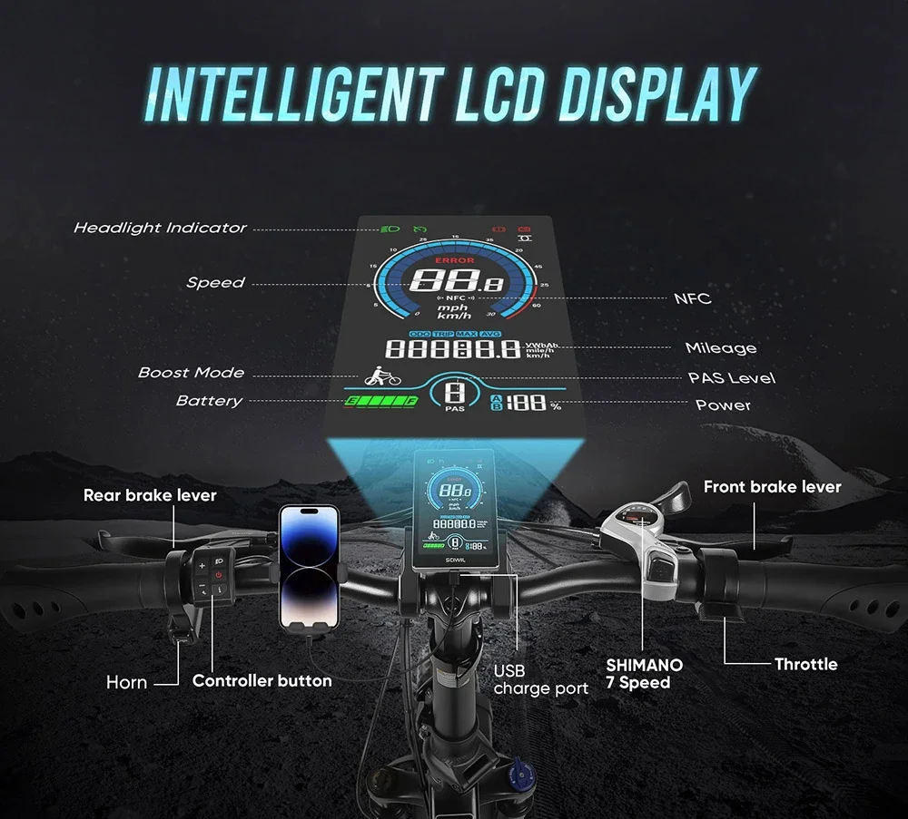 SAMEBIKE LOTDM200-II Step-Through Folding Electric Bike monitor