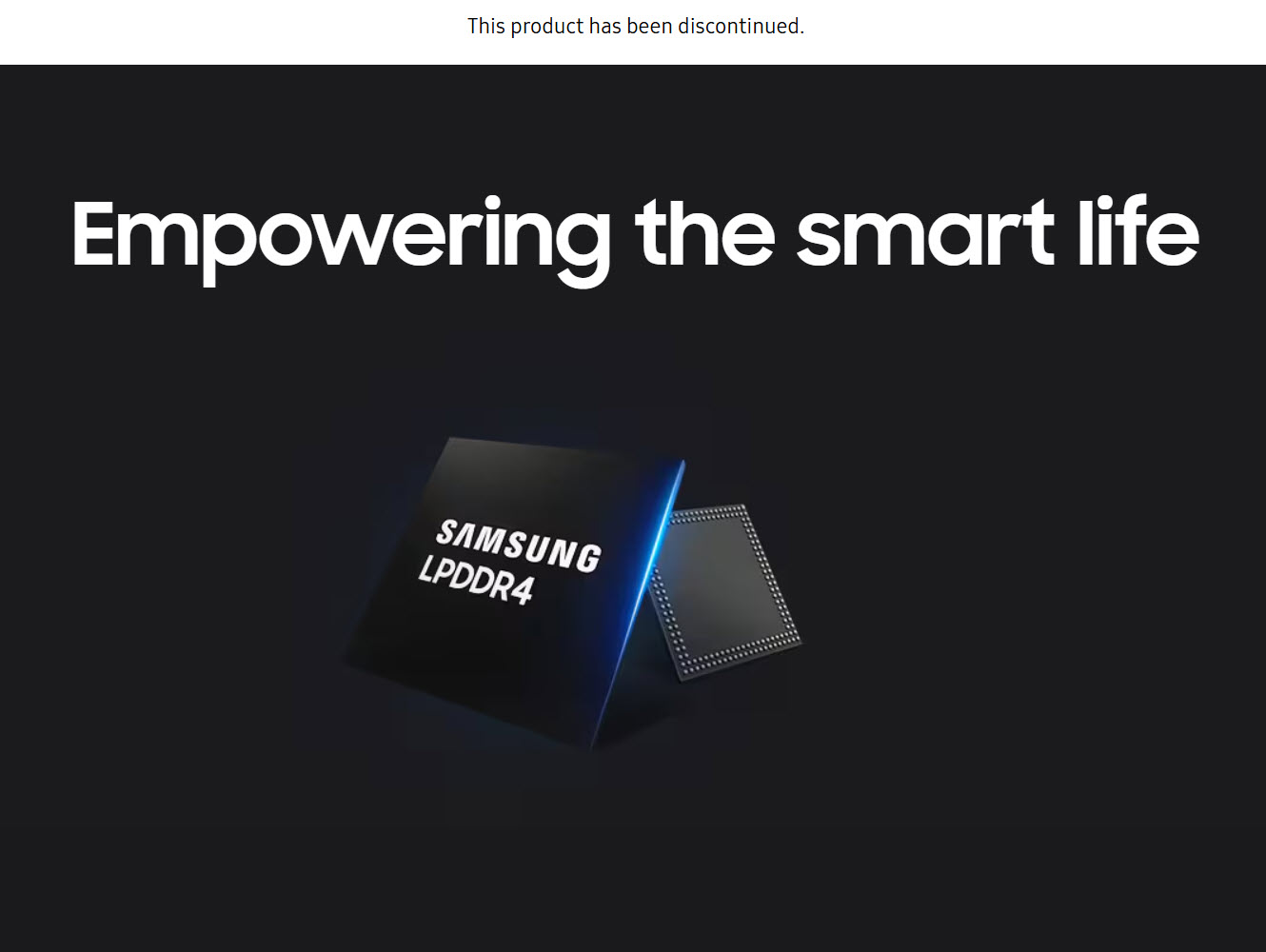 Εμφανίζεται ένα τσιπ Samsung LPDDR4 με το κείμενο «Ενδυναμώνοντας την έξυπνη ζωή» πάνω του.