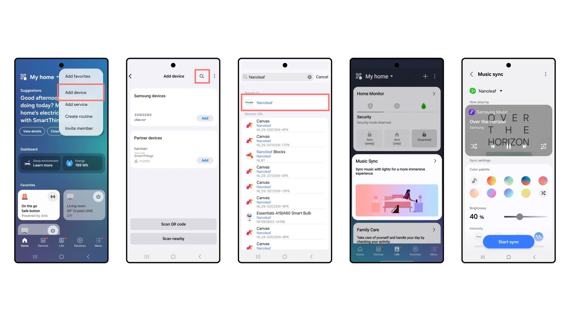 Συγχρονισμός μουσικής samsung smartthings με προσθήκη φώτα led νανοφυλλιάς