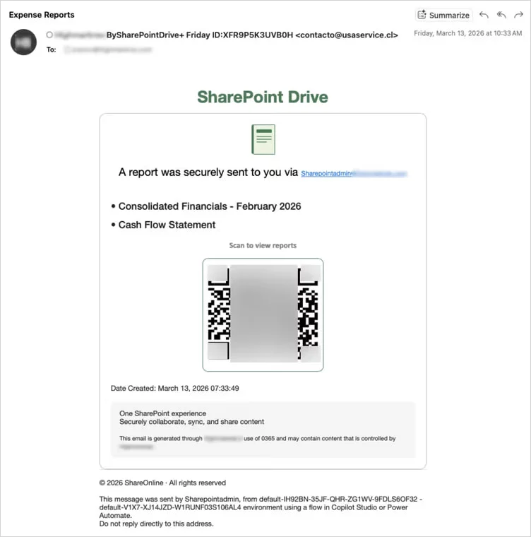 Δείγμα κακόβουλου email που στάλθηκε από το VENOM