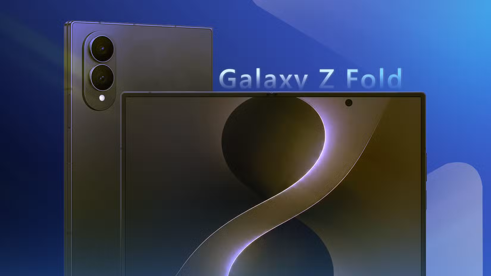 Ένα μαύρο smartphone Galaxy Z Fold 8 που δείχνει τις πίσω κάμερες και την ανοιχτή οθόνη του.