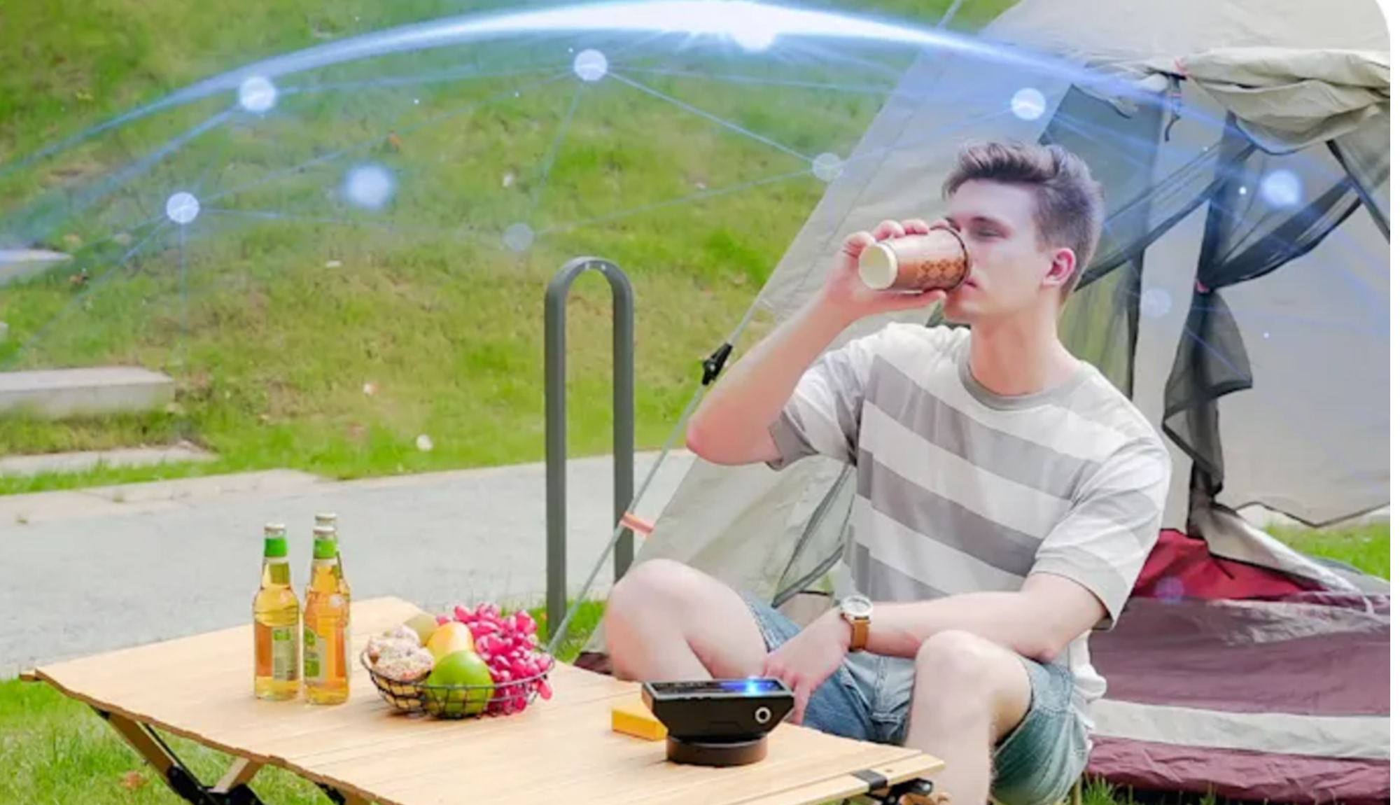 Η μήτρα φωτονίων απεικονίζεται σε ένα τραπέζι έξω με μια εικονογραφημένη αμυντική μήτρα γύρω της