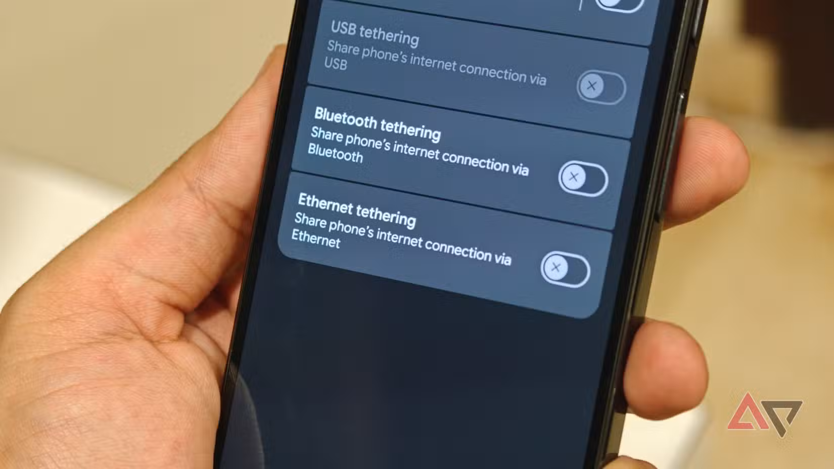 Σελίδα ρυθμίσεων σύνδεσης με επιλογές κοινής χρήσης USB, Bluetooth και Ethernet