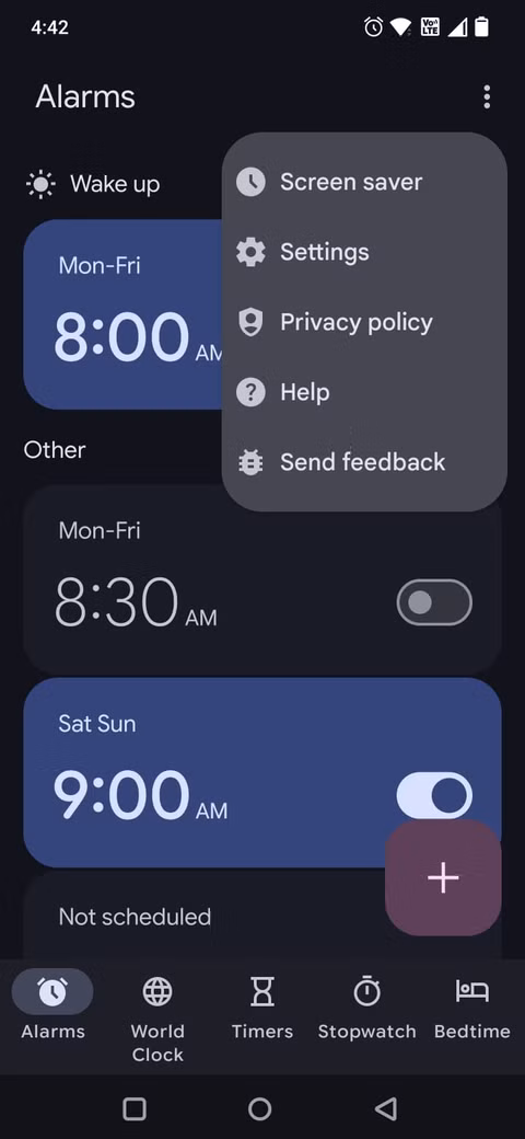 Στιγμιότυπο οθόνης που δείχνει τις ρυθμίσεις του Ρολογιού Google